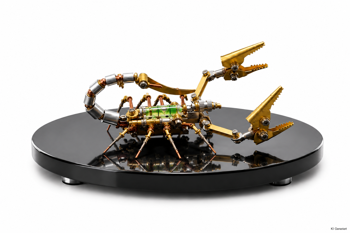 Digital inszenierte Produktansicht der Metallmodelle Spinne und Skorpion